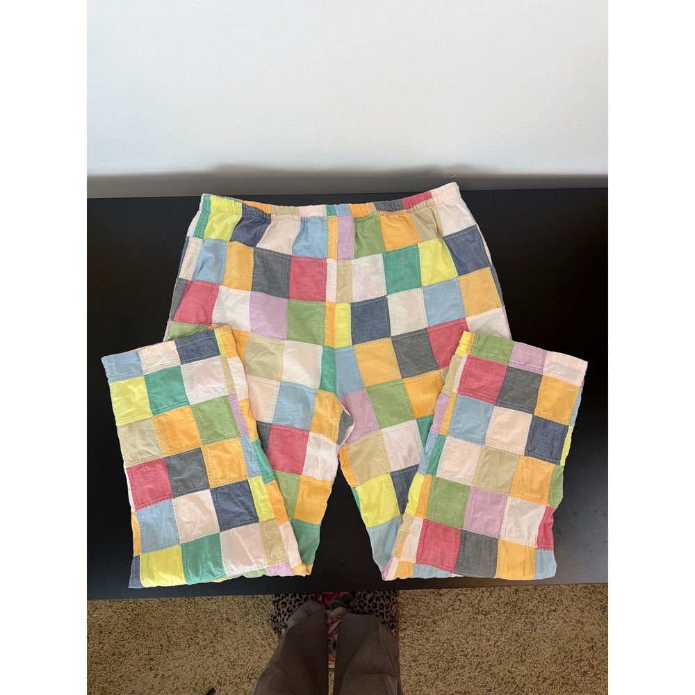 Vtg Orvis Patchwork Pull On Pants Multicolored High Rise XL Checkerboard Pattern - Picture 3 of 12